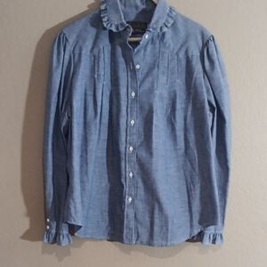Panhandle Slim Light Blue Ruffle-Collar Button Down Shirt
